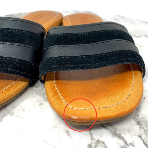 UGG Ximema Black Leather Open Toe Slide Sandals 5.5 Bohemian Boho Casual Summer - Picture 9 of 15